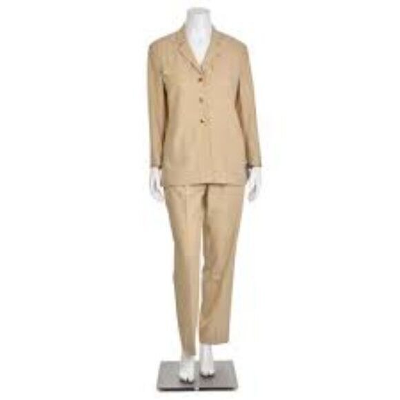Rafaella Cream Grey White Stripe 2 pc Pant Suit Size 18W - Picture 1 of 11